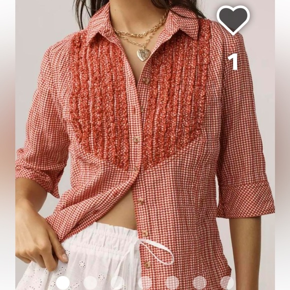 Pilcro Tops - Pilcro Anthropologie Red Gingham Western Ruffled Button Down Top, Small